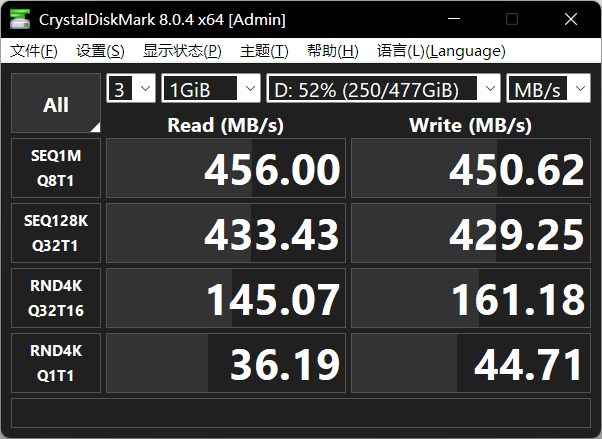 海力士BC711 + JMS583芯片硬盘盒测速